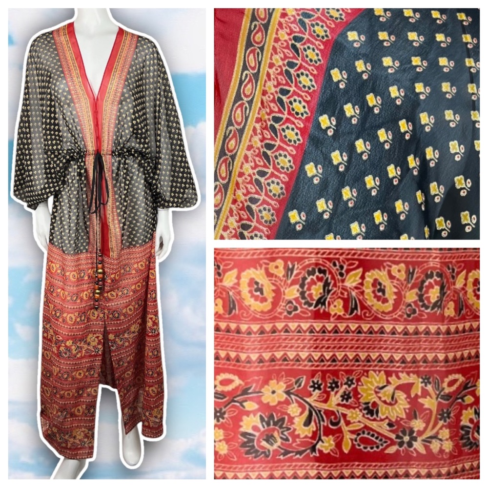 NWOT SOFT SURROUNDINGS Boho Geo Border Sheer Kaftan Swim Coverup MuuMuu Bubu